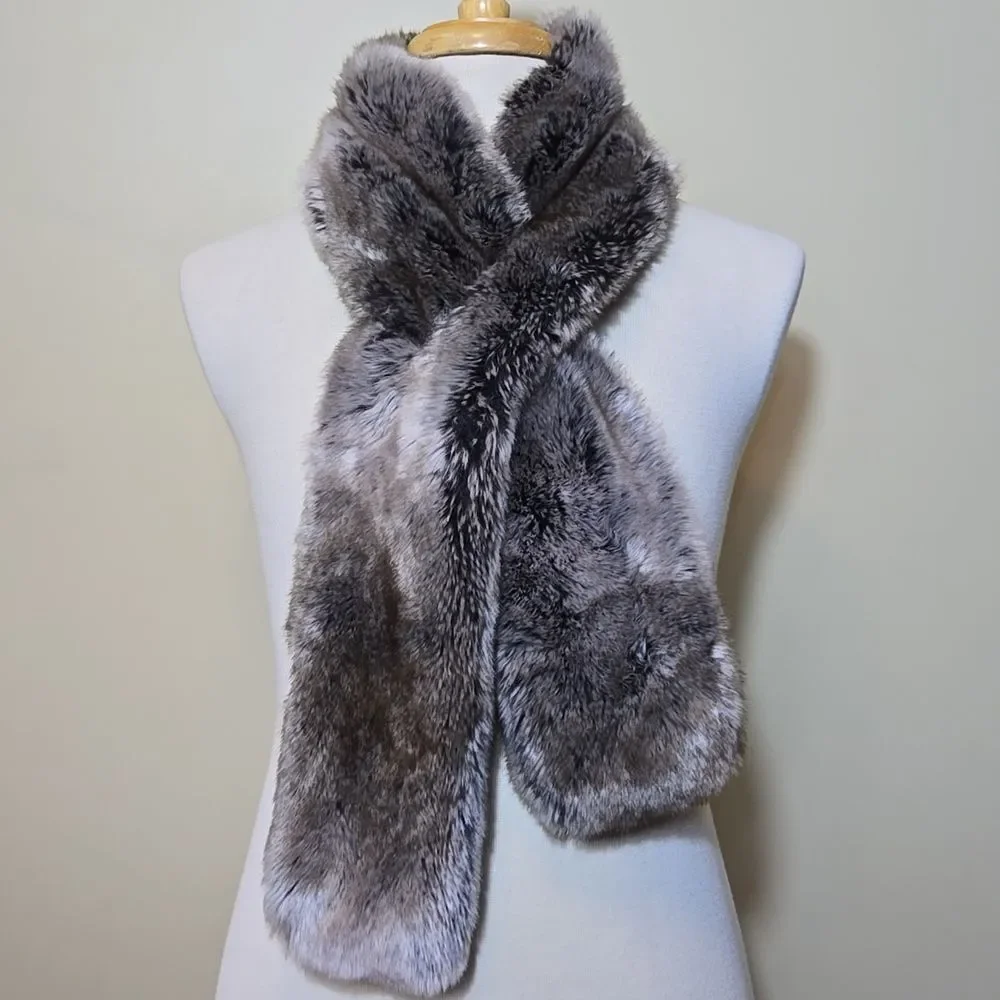 Faux Fur Stole‎ Scarf Holiday Restoration Hardware Brown Gray